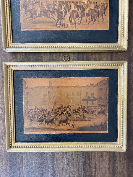 Pair of Borghese lithographs on wooden plaques