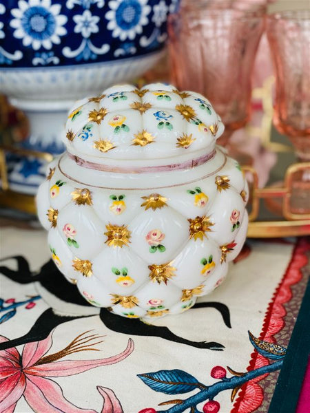 Quilted milglass handpainted jar
