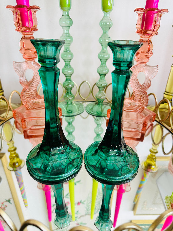Green glass candle holder - Curiosa Cabinet