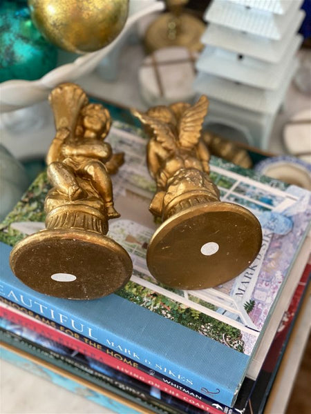 Pair Vintage Gilded gold angel candleholders