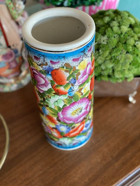 Vintage Floral Asian cylinder vase
