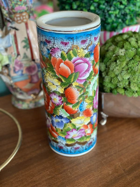 Vintage Floral Asian cylinder vase