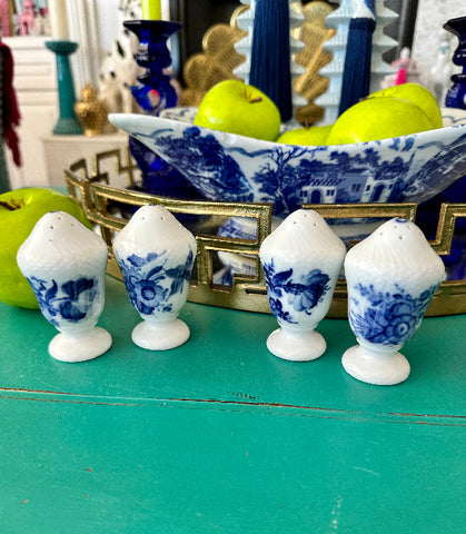 Antique Salt and Pepper Shakers, Royal Copenhagen Blue Flower Curved - 2 Sets Available