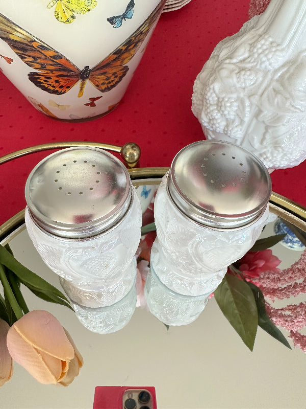 Pink Milk Glass Salt and Pepper Set