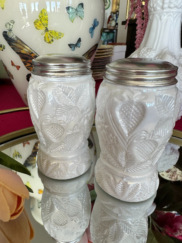 Vintage Pink Milk Glass Salt and Pepper Shakers 