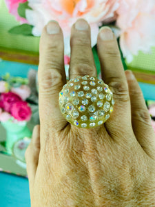 Vintage MCM Lucite Dome Ring with Faux Diamond Stones - size 8