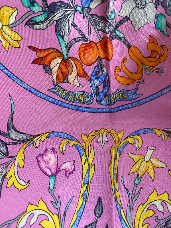 Vintage Hermes Pierres D'Orient Et D'Occident Floral Bird Scarf