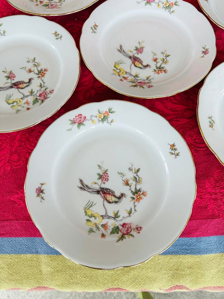 Vintage Dessert Plates, Kahla German Democratic Republic, Flower and Bird, Set of 6