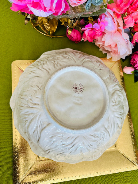 Vietri Cabbage Leaf Asparagus Bowl, Italian Majolica Mid Century Ceramic