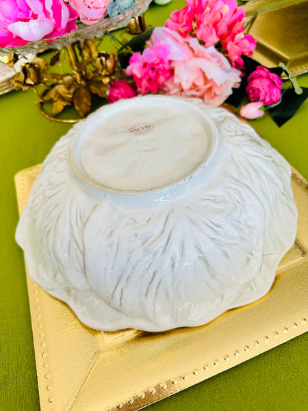 Vietri Cabbage Leaf Asparagus Bowl, Italian Majolica Mid Century Ceramic