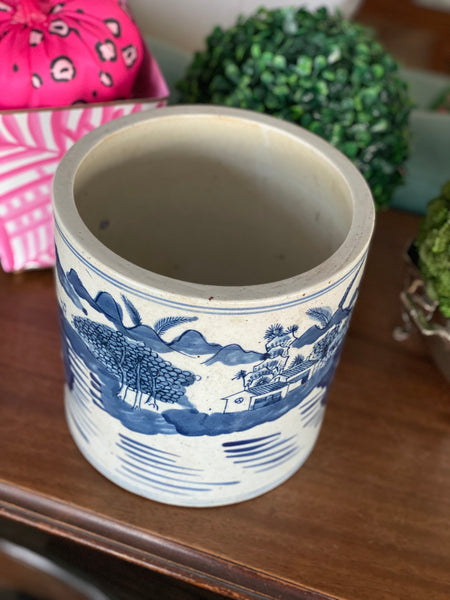 Vintage Reproduction Large Blue and White Cache Pot