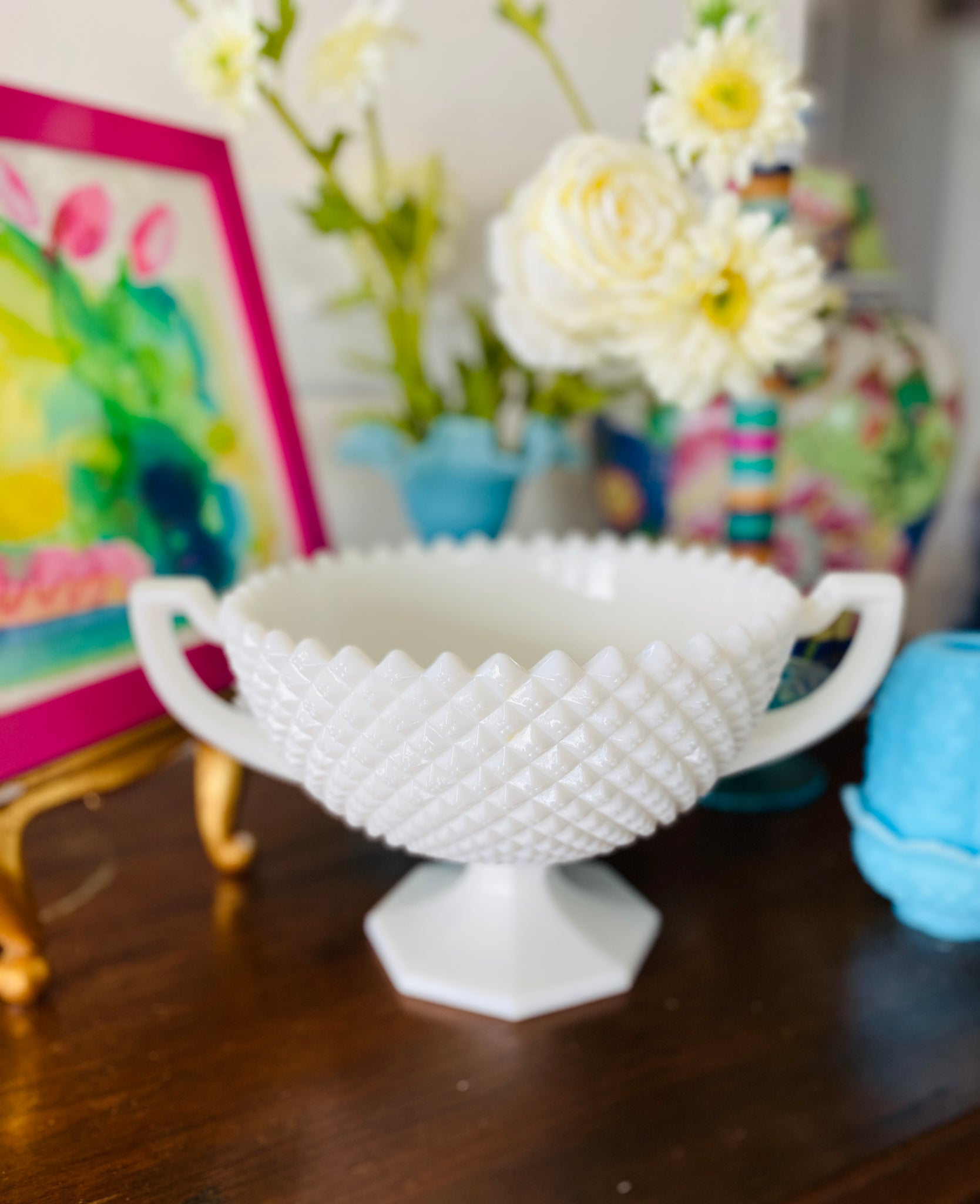 Milk glass diamond pattern Clearance