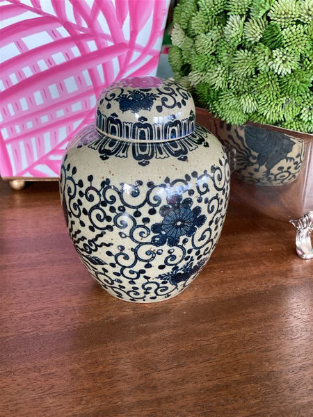 vintage Blue and Gray Pheonix Ginger Jar