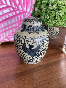 vintage Blue and Gray Pheonix Ginger Jar
