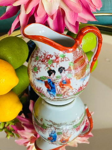 Antique Asian creamer or pitcher, Geisha Girl Pattern, Fine porcelain, Hand Painted