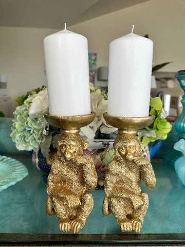Gold Monkey Candle Holder, Pair, New