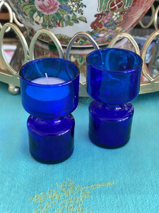 Pair Cobalt glass tea light candle holders