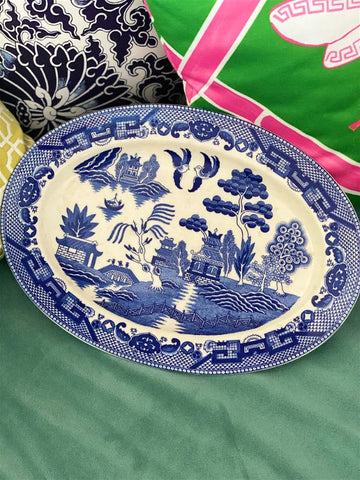 Antique Blue Willow Oval Platter