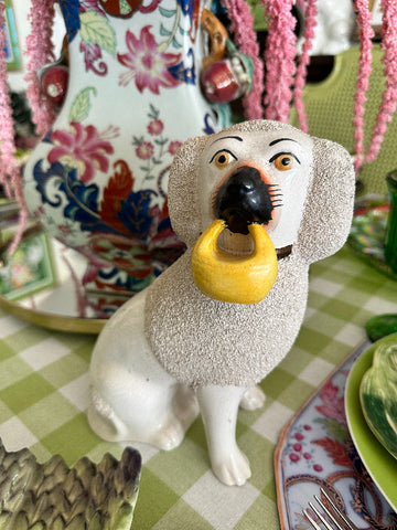 Vintage Staffordshire Style Dog with Yellow Basket