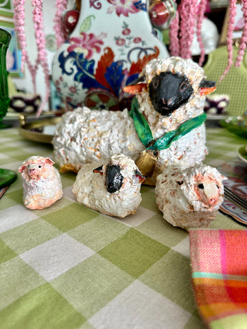 Paper Mache' Sheep with Lambs, Set of 4, signed by Artist