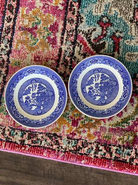 Vintage Blue Willow China Salad Plates - Pair