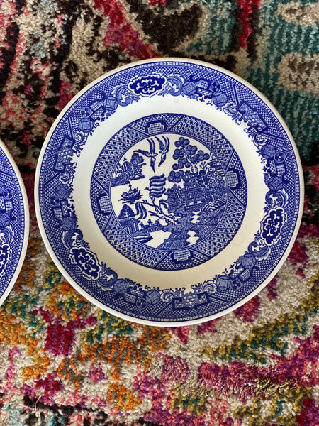 Vintage Blue Willow China Salad Plates - Pair