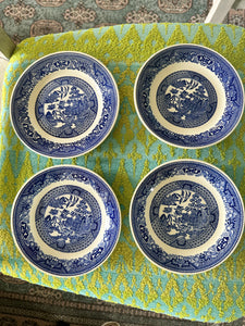 Blue Willow Dessert Plates, 3 Willow Ware, 1 USA pottery, Set of 4