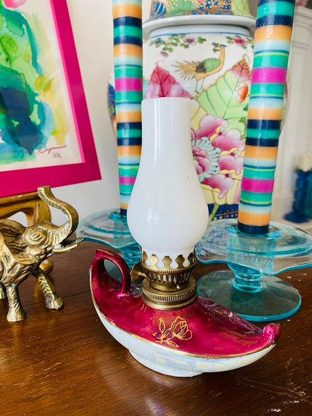 Vintage Victorian Oil Lamp Genie Shape Lusterware