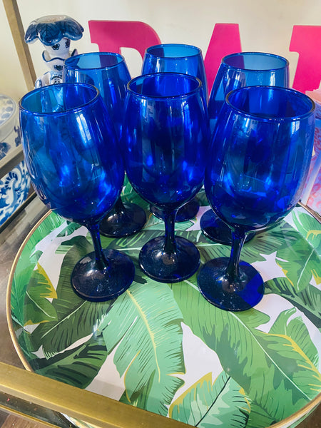 Vintage Wine Glasses Cobalt Blue Chinoiserie Glassware