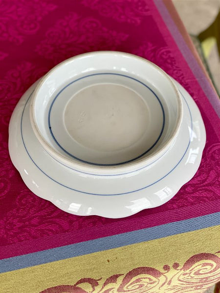 Vintage Blue and White scalloped edge pedestal platter