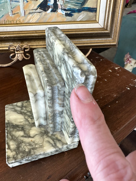 Vintage Marble Bookends, Books Stacked