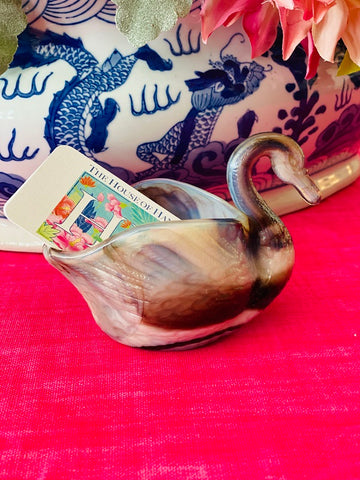 Slag Glass Amethyst and Cream Swan Dish
