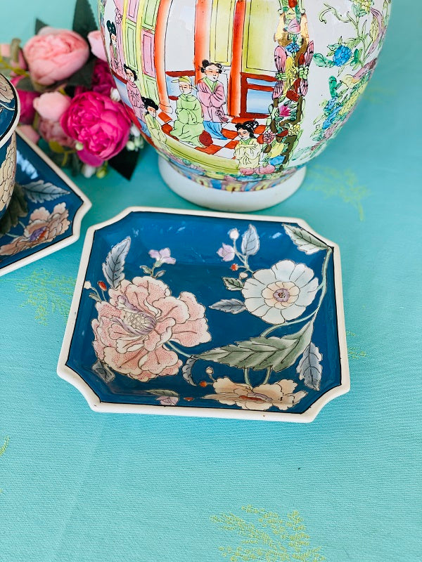 Vintage Ceramic Plate (2); Ginger Jar Floral Ceramic with Green Foo Dog Top