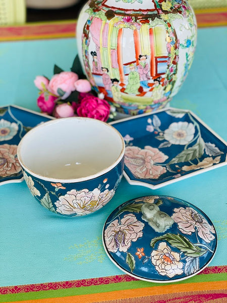 Vintage Ceramic Plate (2); Ginger Jar Floral Ceramic with Green Foo Dog Top