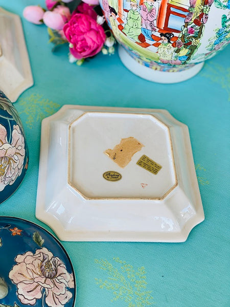 Vintage Ceramic Plate (2); Ginger Jar Floral Ceramic with Green Foo Dog Top