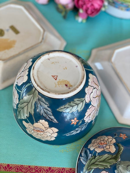 Vintage Ceramic Plate (2); Ginger Jar Floral Ceramic with Green Foo Dog Top