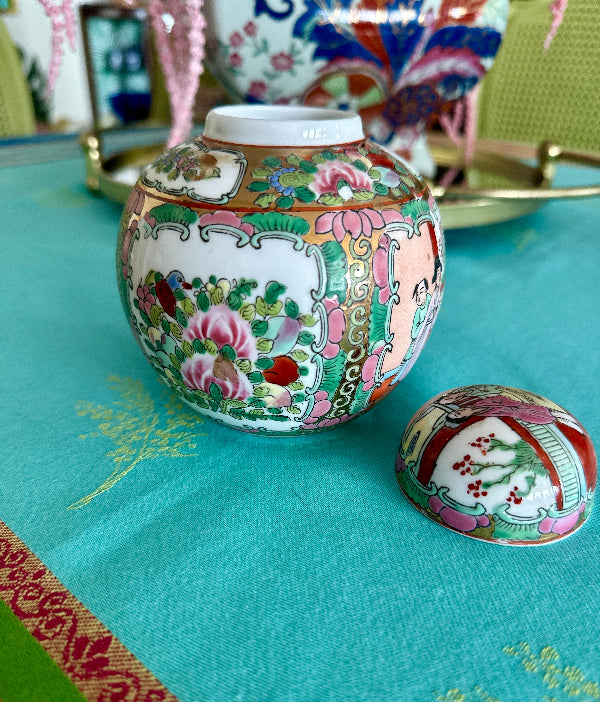 Vintage Rose Medallion Large Ginger Jar, 13” Tall - Pristine