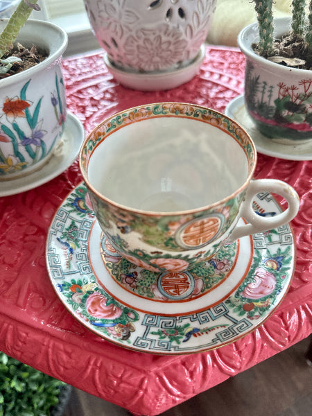 Antique Tea Cup and Saucer, Rose Medallion China