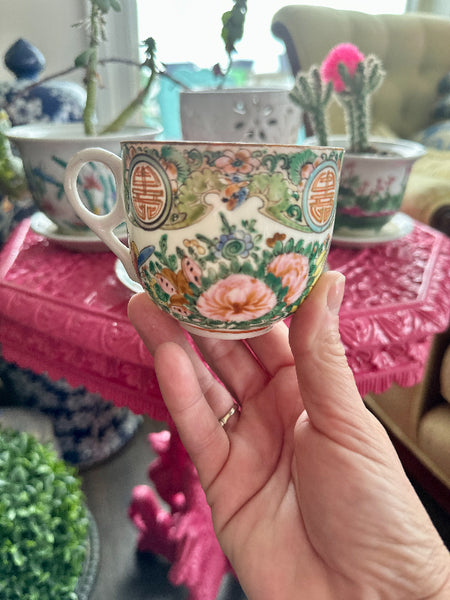 Antique Tea Cup and Saucer, Rose Medallion China