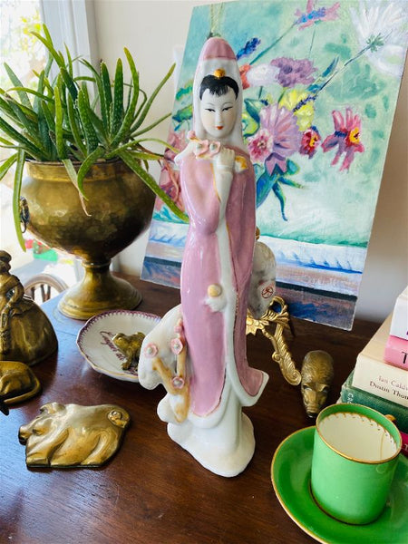 Vintage Pink Geisha Girl Figurine