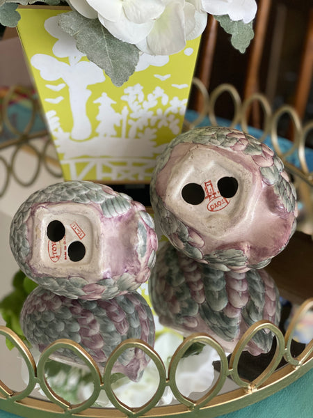 Pair of Vintage purple and green Toyo quail figurines