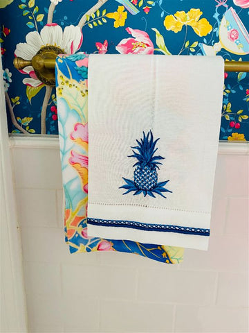 Blue and white Pineapple hand towel