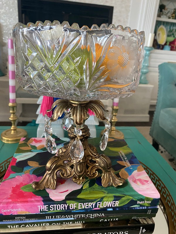 Decorative Crafts Inc. Crystal Bowl and Brass Stand