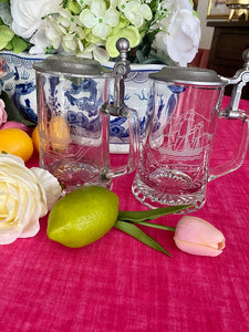Etched Glass Pewter Steins Set of Salem Ship Grand Turk