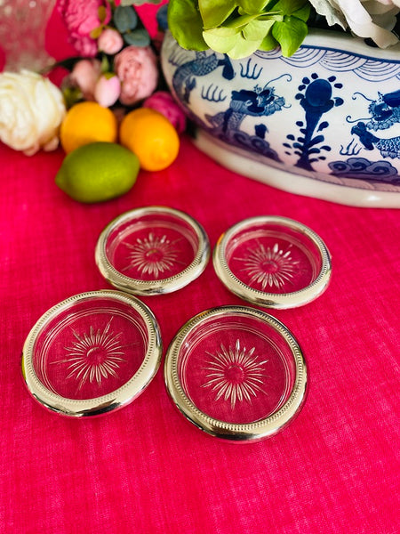 Vintage Coasters Silver and Glass set of 4