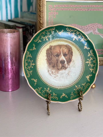 Antique Green and Gold dog plate