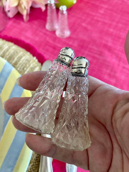 Vintage Salt and Pepper Shakers Crystal and Sterling Silver