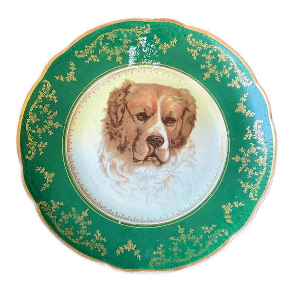Antique Green and Gold dog plate