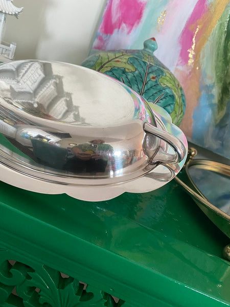 Silverplate Oval Covered Dish Wallace - 2 Handles Scallop Edge