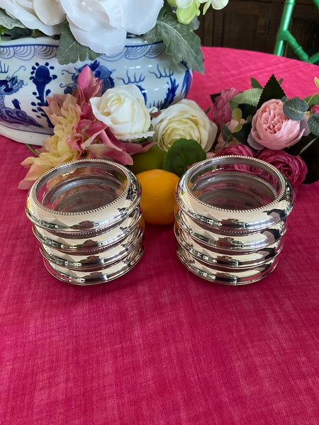 Silver and Crystal Coasters, 6 Lined Pattern, Set of 8